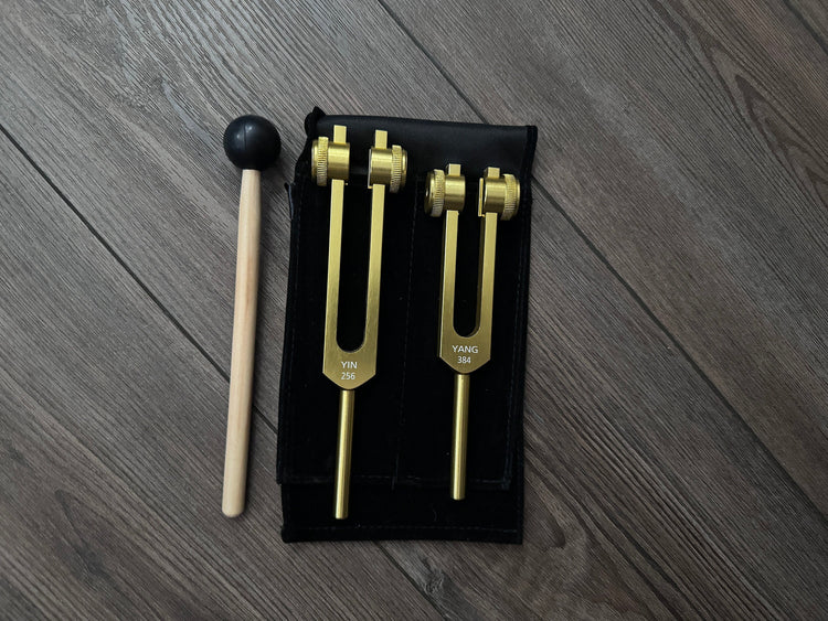 Perfect Fifth Harmonic Yin and Yang Tuning Fork Set - Gold - C 256 Hz G 384 Hz, Weighted, Bio-field Therapy