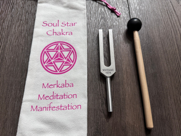 1074 Hz Solfeggio Unweighted Tuning Fork For Vibration - Soul Star Drawstring Pouch - Attenuator Extender - Massage, Acupressure, Biofield