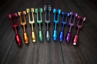 Myriad Melodies' Professionally Tuned .25 - 8pc Chakra Premium Tuning Fork Set - Chakra Engrams, Crystal Attenuator Extender, Biofield