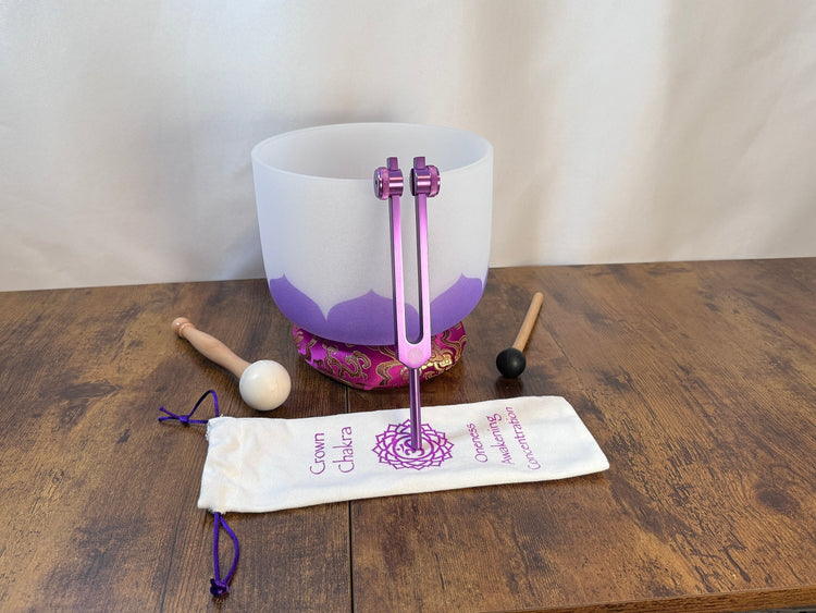 Lotus Petal B-Note - 432Hz 8" Bowl - 99.99% Quartz Crystal - Crown Chakra Tuning Fork, Carry Bag, Carry Case, and Mallet