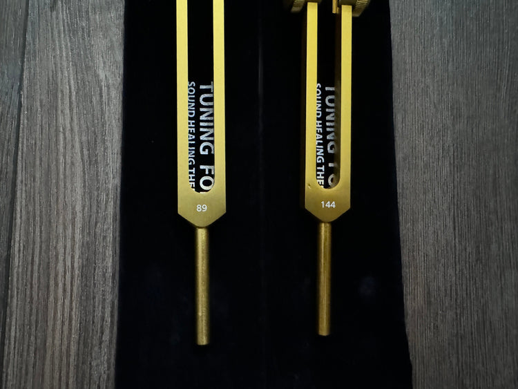 89Hz and 144Hz - Fibonacci, Golden Ration Tuning Fork Set - Gamma Binaural Beat Entrainment - Attenuator Handle Extender with 10mm Crystal