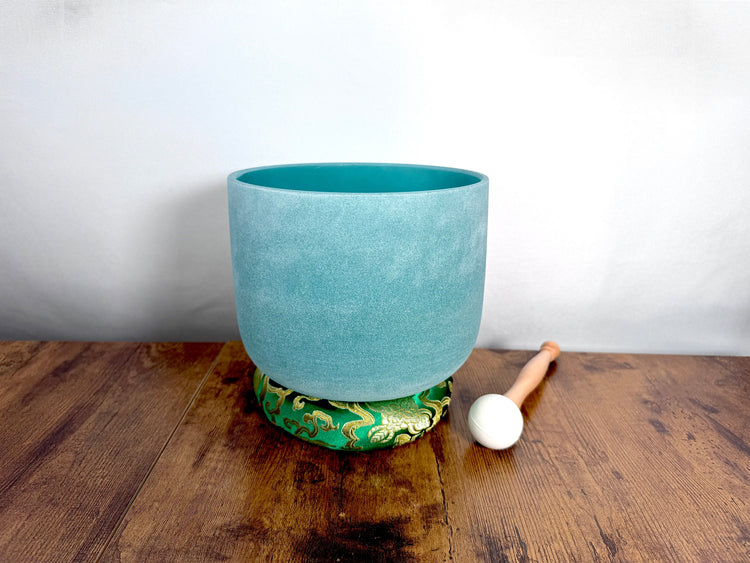 Amazonite, Lapis Lazuli, Fluorite Gemstone Infused Crystal Singing Bowl - 432Hz - C-Note - Mallet, Cushion, Carry Case