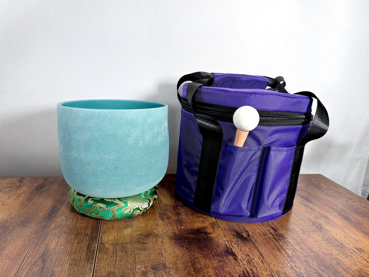 Amazonite, Lapis Lazuli, Fluorite Gemstone Infused Crystal Singing Bowl - 432Hz - C-Note - Mallet, Cushion, Carry Case