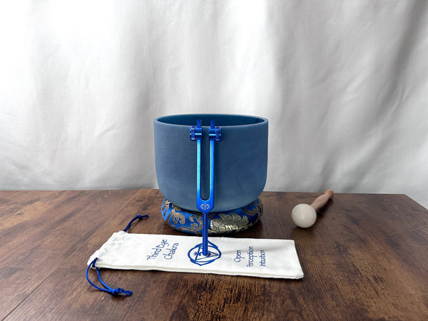 Lapis Lazuli 432 Hz 8" Crystal Singing Bowl - G-Note - Mallet, Cushion, Carry Case