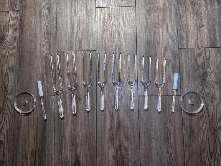 Myriad Melodies' 8pc Crystal Tuning Fork Set - 10mm - Notes CDEFGABC5, Crystal Vibration, Biofield, Sound Vibration