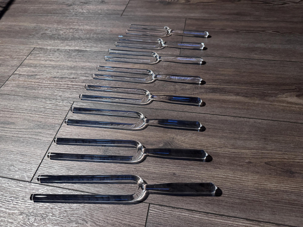 Myriad Melodies' 8pc Crystal Tuning Fork Set - 10mm - Notes CDEFGABC5, Crystal Vibration, Biofield, Sound Vibration