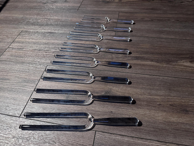Myriad Melodies' 8pc Crystal Tuning Fork Set - 10mm - Notes CDEFGABC5, Crystal Vibration, Biofield, Sound Vibration