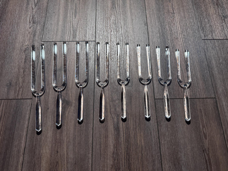 Myriad Melodies' 8pc Crystal Tuning Fork Set - 10mm - Notes CDEFGABC5, Crystal Vibration, Biofield, Sound Vibration