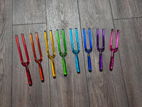 Myriad Melodies' 8pc Color Crystal Tuning Fork Set - 10mm - Notes CDEFGABC5, Crystal Vibration, Biofield, Premium Vibration