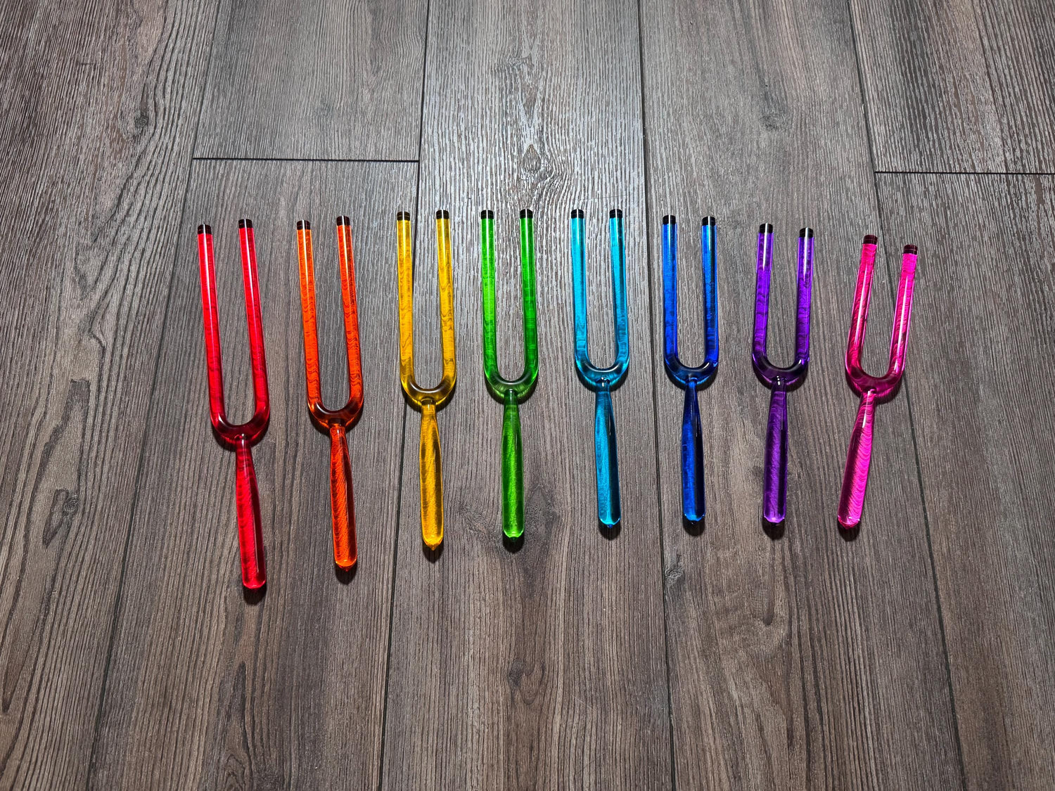 Myriad Melodies' 8pc Color Crystal Tuning Fork Set - 10mm - Notes CDEFGABC5, Crystal Vibration, Biofield, Premium Vibration