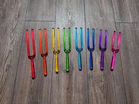Myriad Melodies' 8pc Color Crystal Tuning Fork Set - 10mm - Notes CDEFGABC5, Crystal Vibration, Biofield, Premium Vibration
