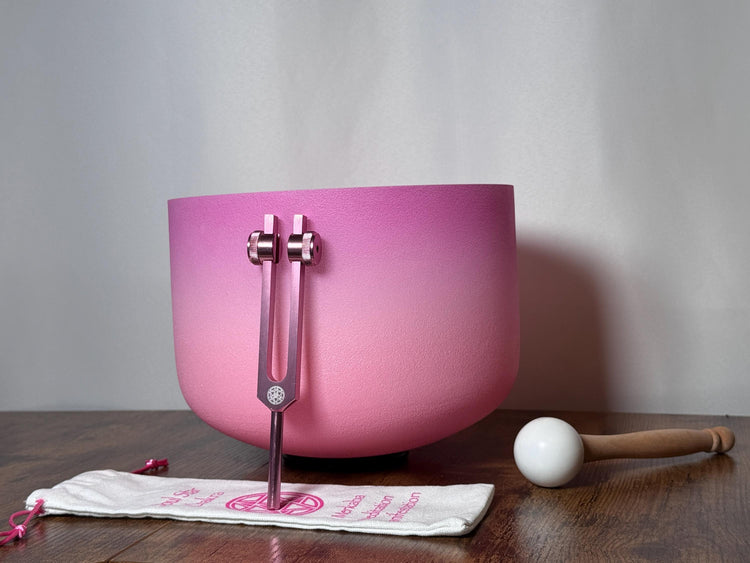 10" Heart Chakra F Note Bowl with 93.96 Schumann Tuning Fork - Perfect Pitch High Vibrational 432hz - Carry Bag, Biofield Vibration