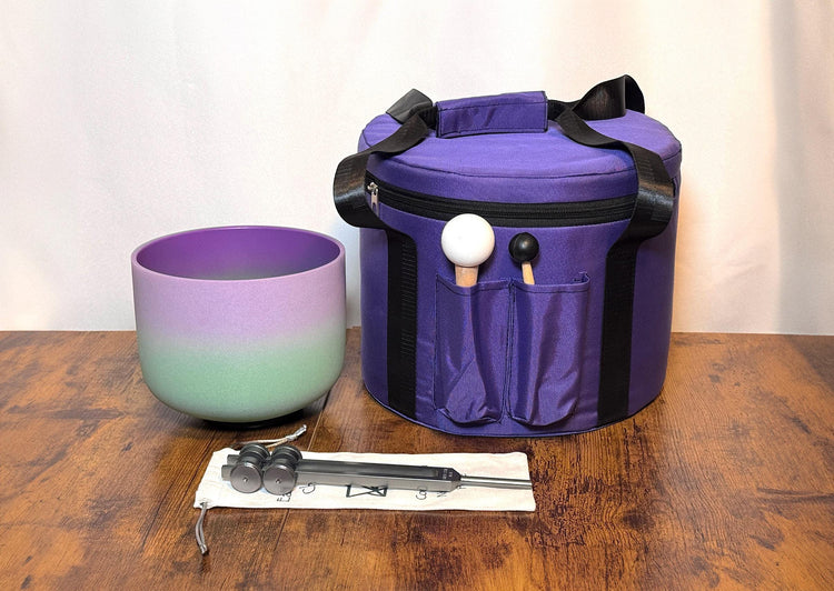 8" Crown Chakra B Note Crystal Singing Bowl - Perfect Pitch 432Hz, 93.96 Schumann Tuning Fork, Carry Bag, Biofield Vibration