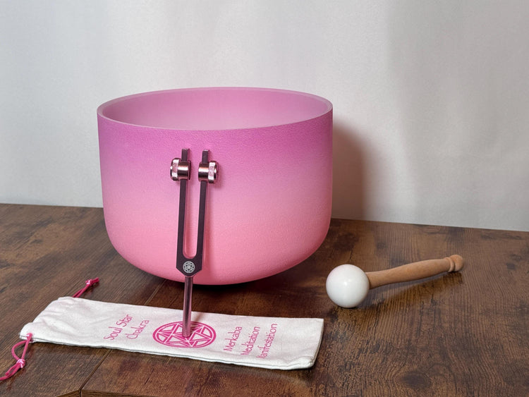 10" Heart Chakra F Note Bowl with 93.96 Schumann Tuning Fork - Perfect Pitch High Vibrational 432hz - Carry Bag, Biofield Vibration