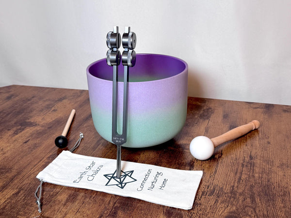 8" Crown Chakra B Note Crystal Singing Bowl - Perfect Pitch 432Hz, 93.96 Schumann Tuning Fork, Carry Bag, Biofield Vibration