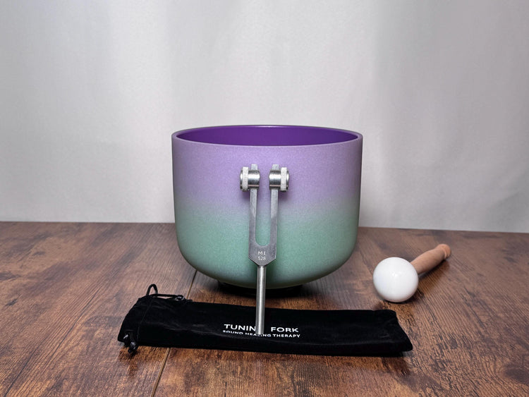 8" Crown Chakra B Note Crystal Singing Bowl - Perfect Pitch 432Hz, 93.96 Schumann Tuning Fork, Carry Bag, Biofield Vibration