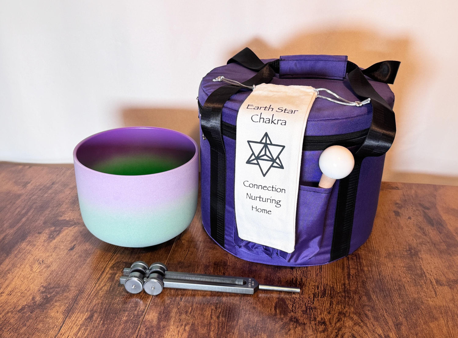 8" Crown Chakra B Note Crystal Singing Bowl - Perfect Pitch 432Hz, 93.96 Schumann Tuning Fork, Carry Bag, Biofield Vibration