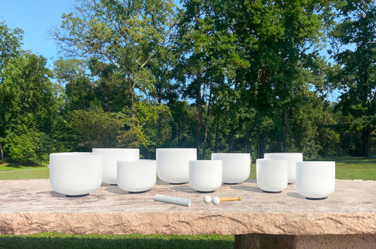 Myriad Melodies' 9-piece Perfect Pitch (5 Cents) 432 Hz Heaven and Earth Crystal Singing Bowl Set With 3 Cases - 2 Suede Strikers, 2 Mallets