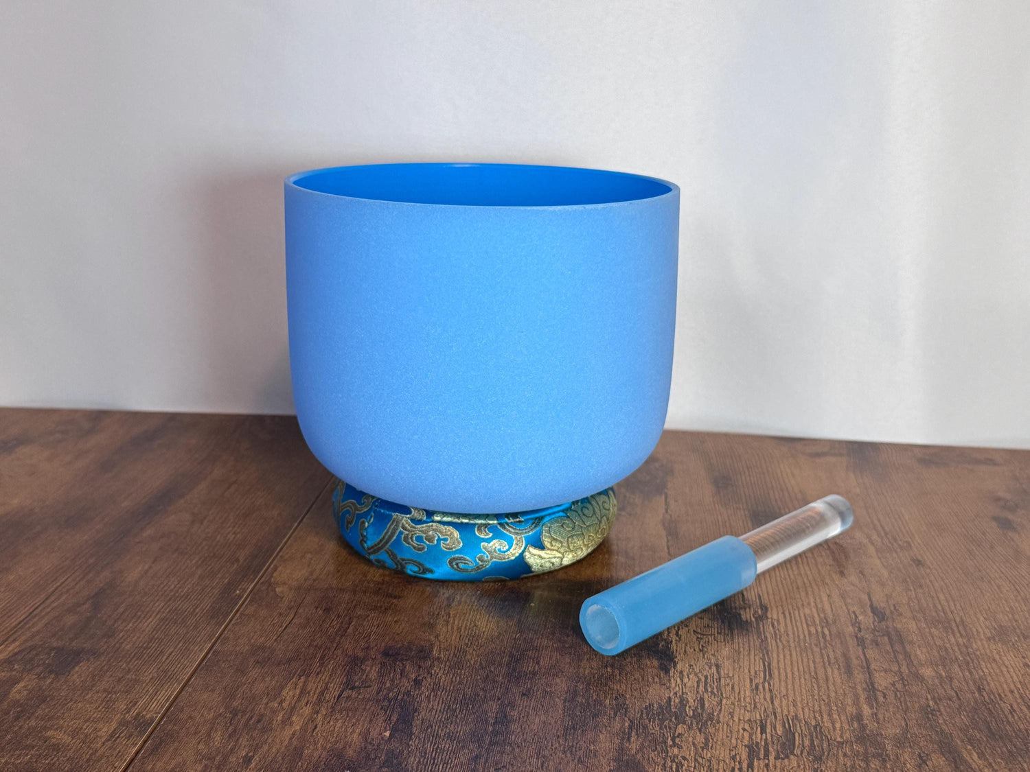 432 Hz 8" Throat Chakra Singing Bowl with Tuning Fork - Perfect Pitch G-Note Sound Bowl with Matching Color Cushion and Light Up Striker