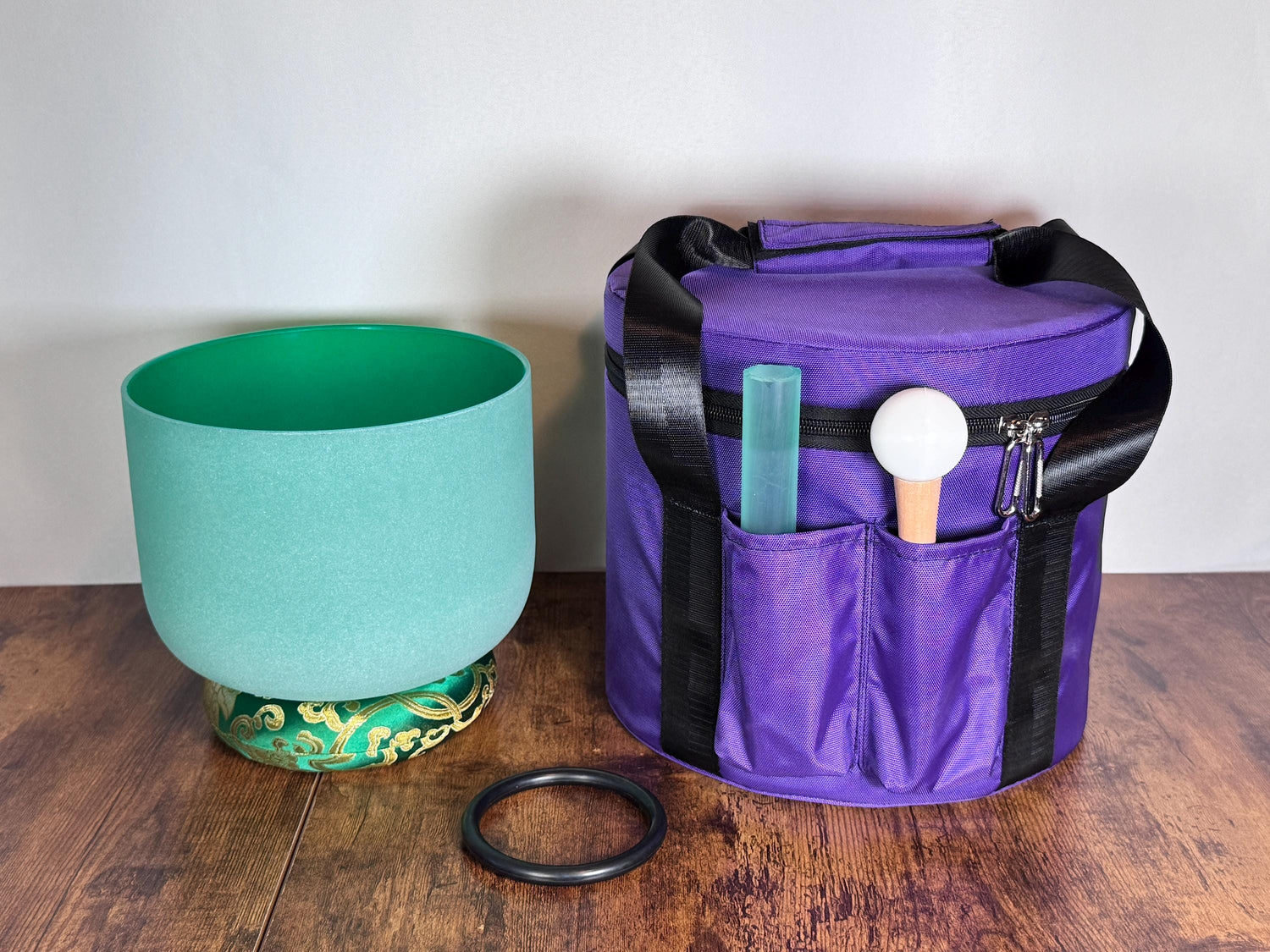 432 Hz 8" Heart Chakra Singing Bowl with Tuning Fork - Perfect Pitch F-Note Sound Bowl with Matching Color Cushion and Light Up Striker