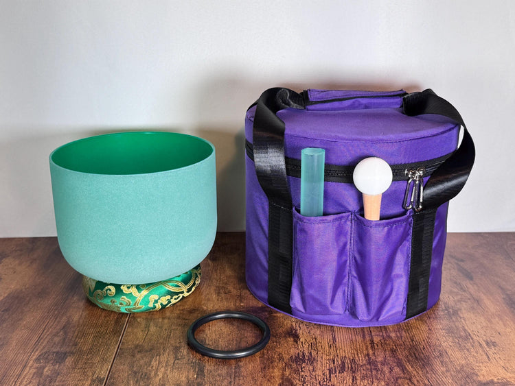 432 Hz 8" Heart Chakra Singing Bowl with Tuning Fork - Perfect Pitch F-Note Sound Bowl with Matching Color Cushion and Light Up Striker