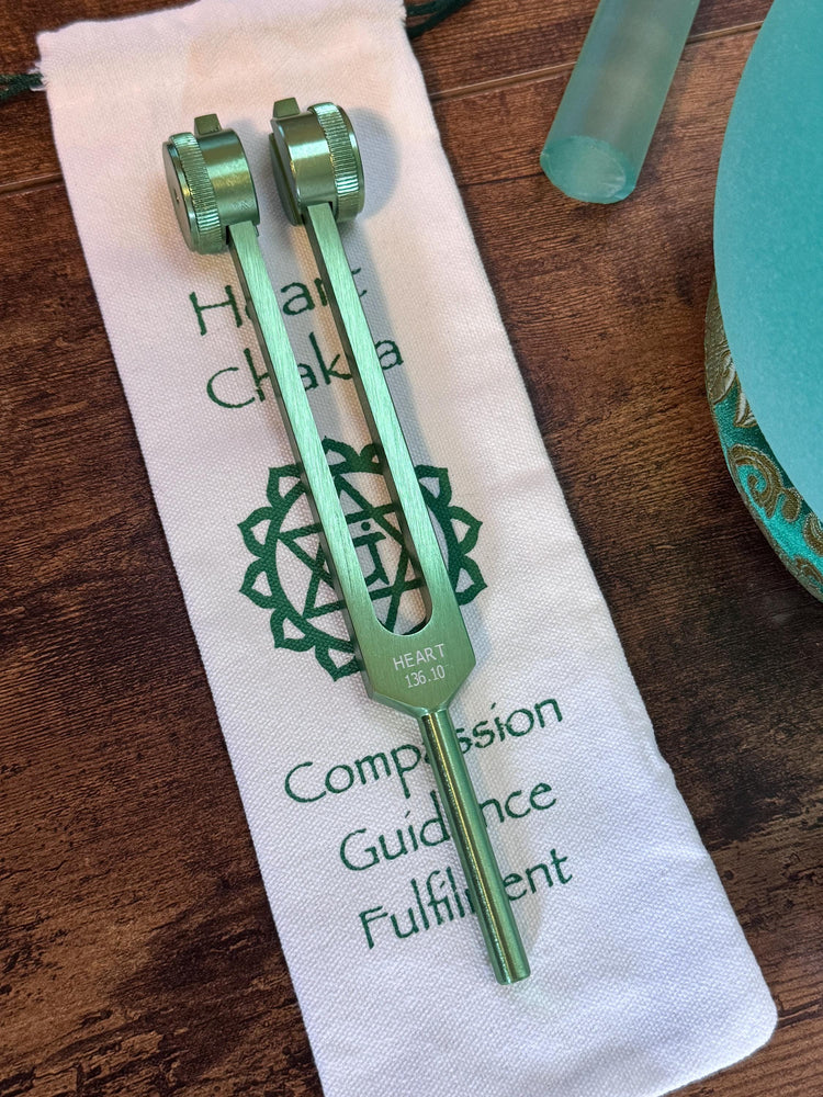 432 Hz 8" Heart Chakra Singing Bowl with Tuning Fork - Perfect Pitch F-Note Sound Bowl with Matching Color Cushion and Light Up Striker