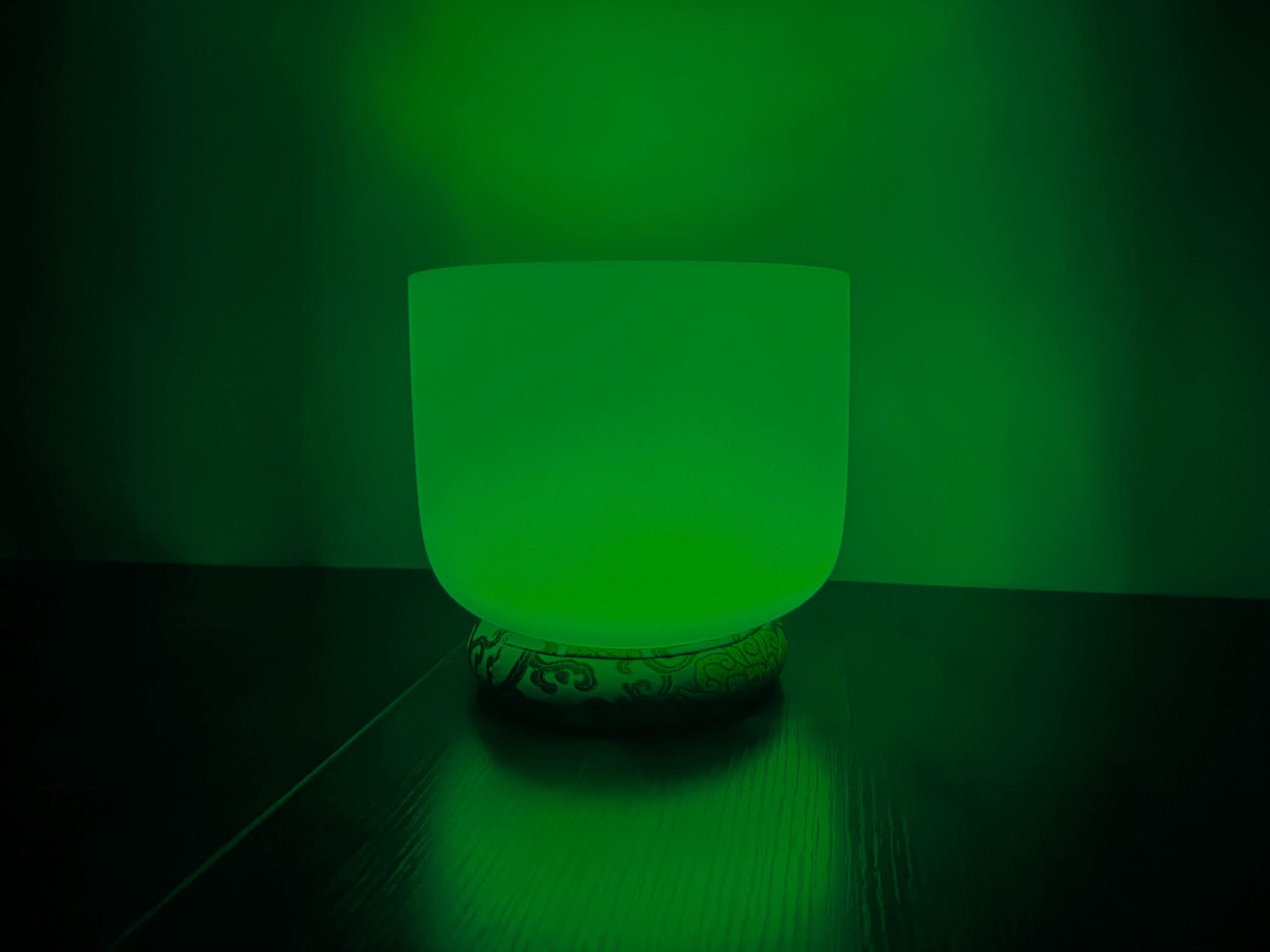 432 Hz 8" Heart Chakra Singing Bowl with Tuning Fork - Perfect Pitch F-Note Sound Bowl with Matching Color Cushion and Light Up Striker