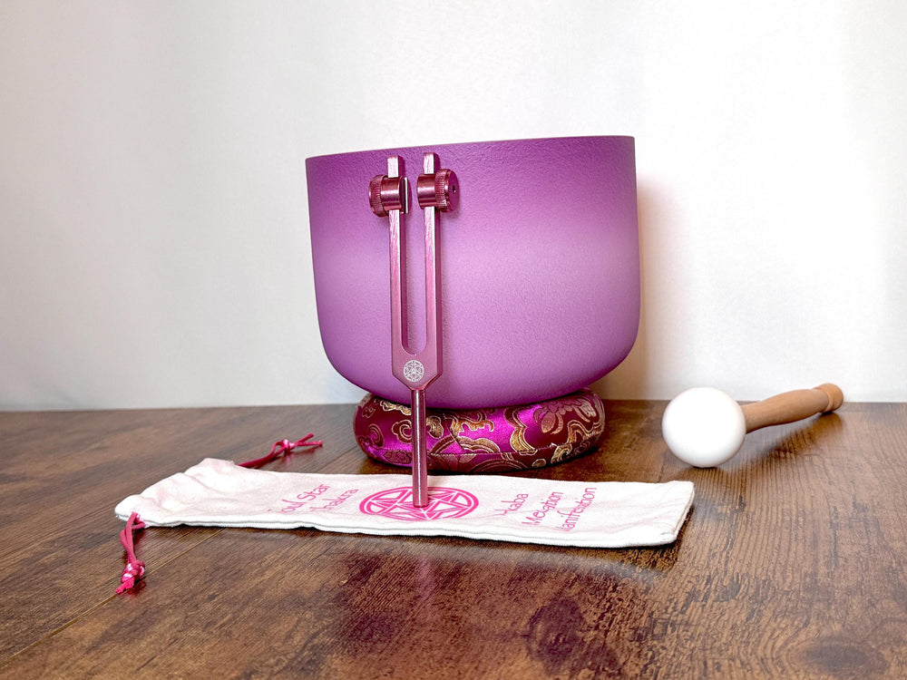 432hz High Vibrational F Note Heart Chakra Bowl with Soul Star (8th) Tuning Fork - Perfect Pitch - Carry Case, Mallet - Gift for Her
