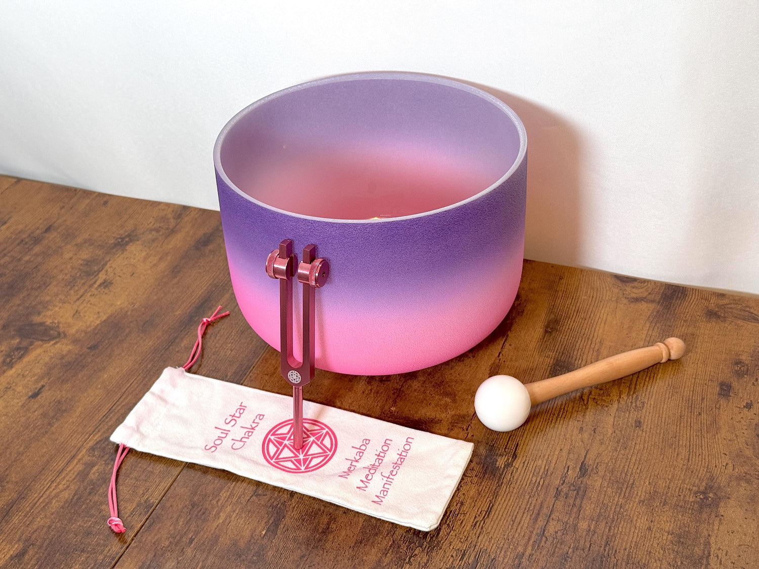 Purple Aura - 10" Crystal Singing Bowl and Soul Purpose Tuning Fork - 432 Hz Perfect Pitch F-Note w/ Bag Bundle, Mallet, Purple Case