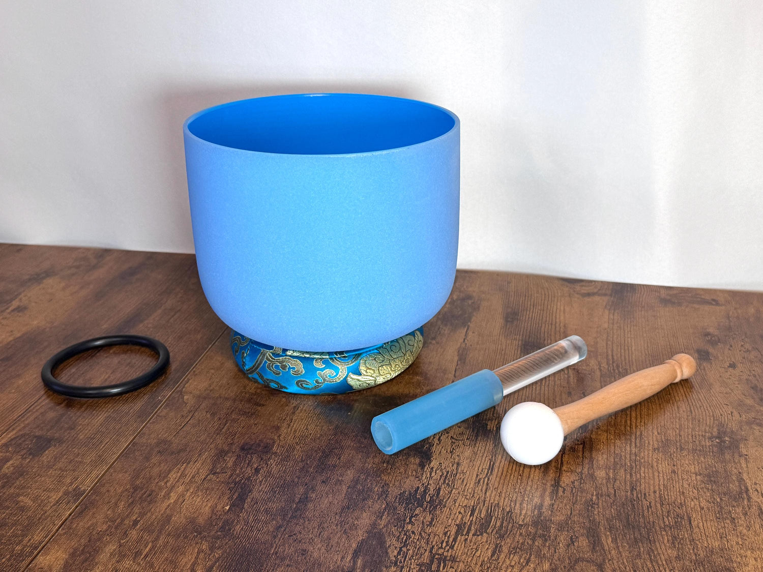 432 Hz 8" Throat Chakra Singing Bowl with Tuning Fork - Perfect Pitch G-Note Sound Bowl with Matching Color Cushion and Light Up Striker