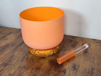432 Hz 8" Sacral Chakra Singing Bowl with Tuning Fork - Perfect Pitch D-Note Sound Bowl with Matching Color Cushion and Light Up Striker