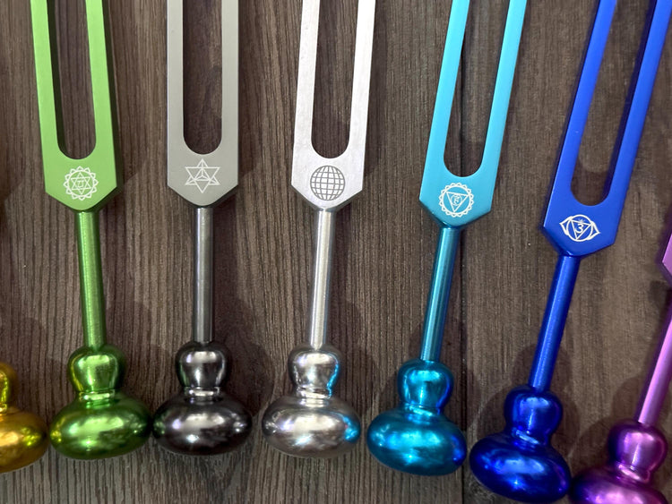 Myriad Melodies' Professionally Tuned .25 9pc Chakra Tuning Forks with 10pc Premium Weighted Boot Set - Biofield, Sound Vibration