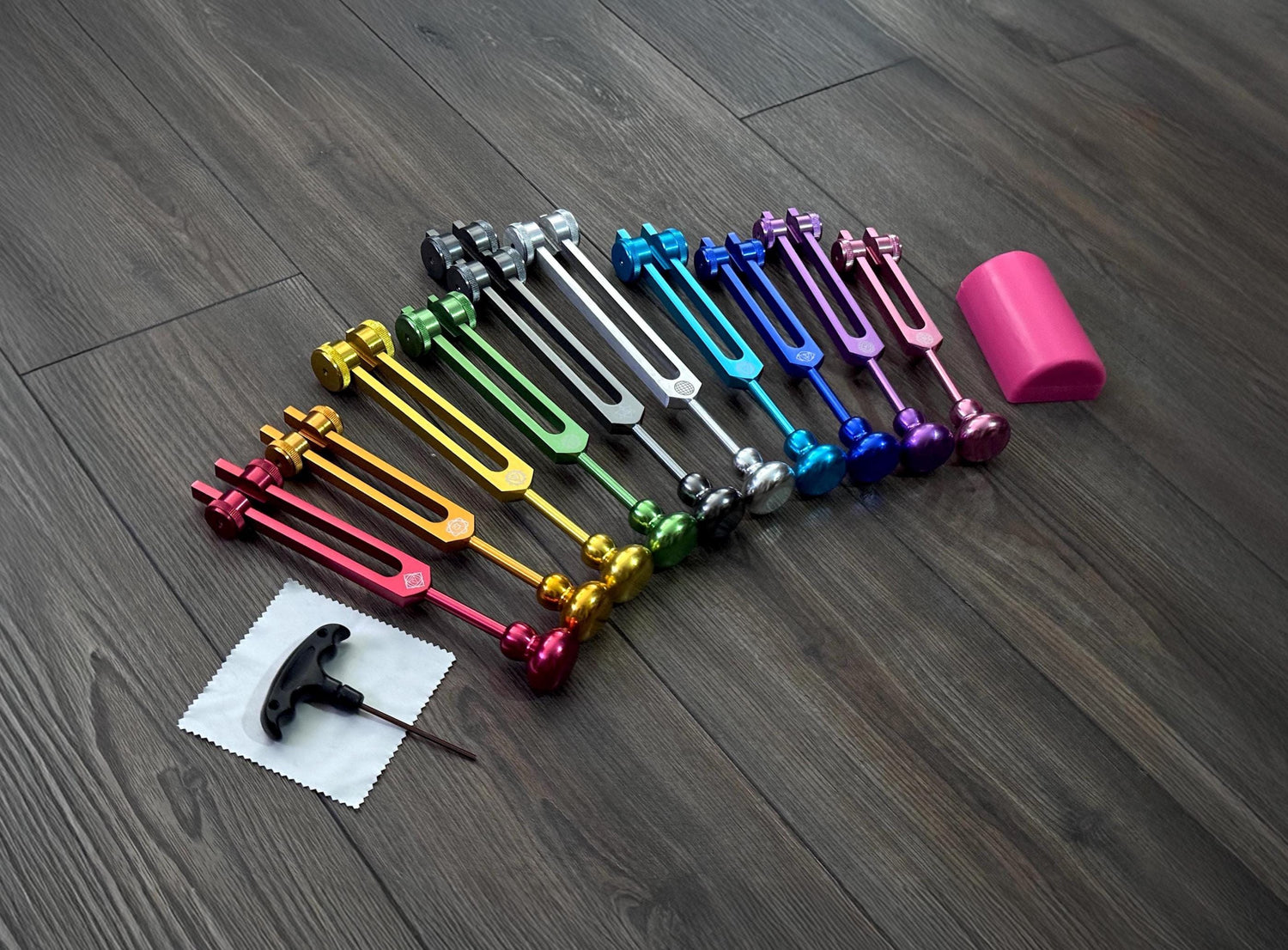 Myriad Melodies' Professionally Tuned .25 9pc Chakra Tuning Forks with 10pc Premium Weighted Boot Set - Biofield, Sound Vibration