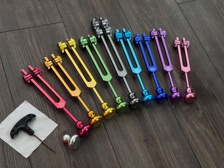 Myriad Melodies' Professionally Tuned .25 9pc Chakra Tuning Forks - Earth Star Chakra through Crown Chakra - Biofield, Sound Vibration