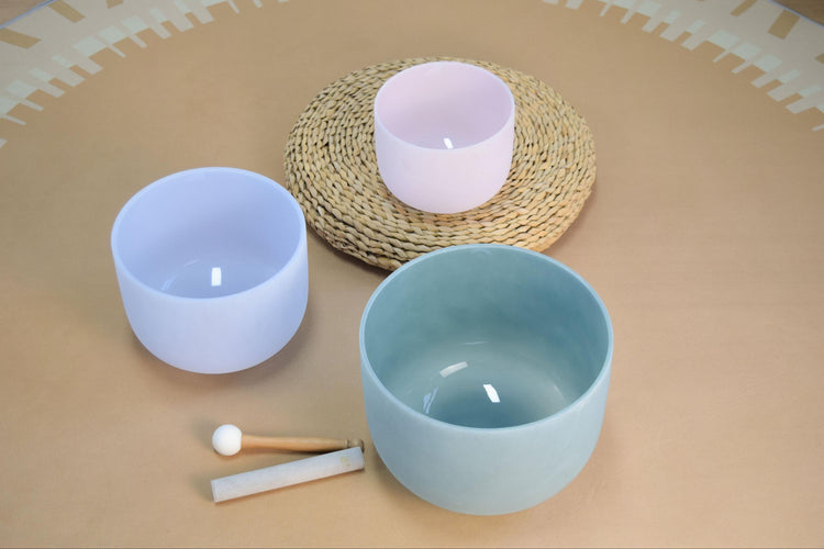 3pc Set Rose Quartz, Amethyst, Amazonite Gemstone Infused - Perfect Pitch 432Hz - Tuning Fork , Pink Cushions, Padded Case - Biofield