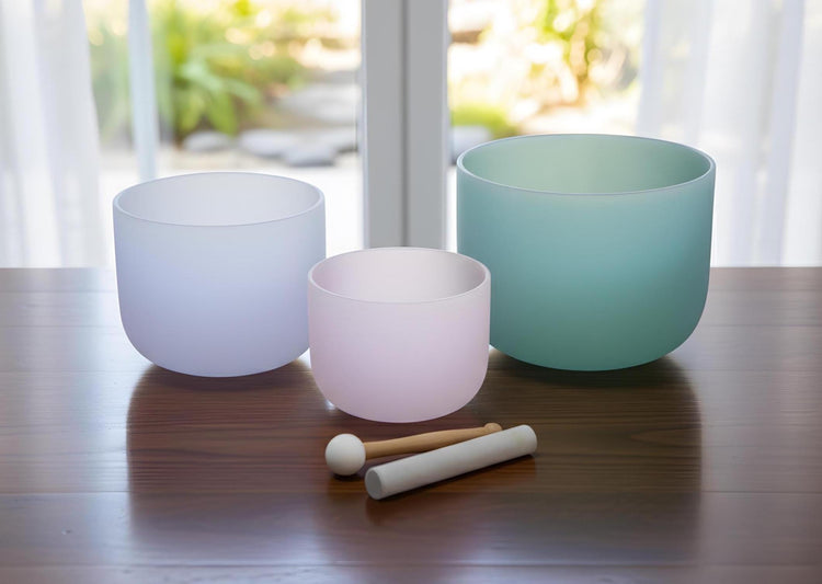 3pc Set Rose Quartz, Amethyst, Amazonite Gemstone Infused - Perfect Pitch 432Hz - Tuning Fork , Pink Cushions, Padded Case - Biofield