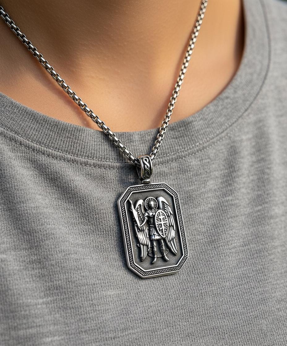 Archangel St. Michael Mystical Beauty Charm Necklace: Unique Gift For Him or Her, Spiritual Symbols
