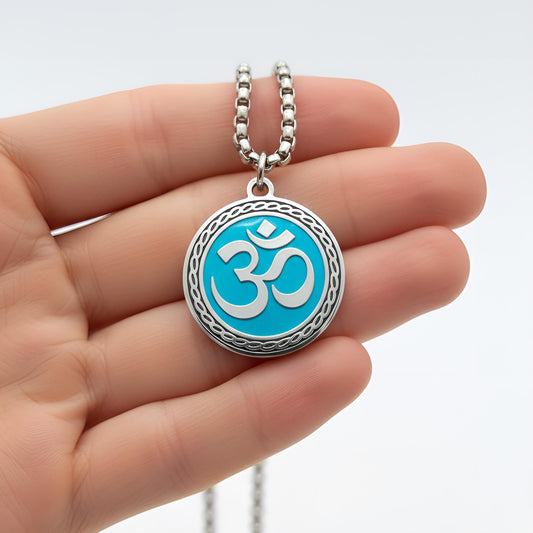 OM with Radiant Blue Color Mystical Beauty Charm For Necklace Jewelry, Spiritual Meditation Symbols, Artisan Craftsmanship, Gift For Her