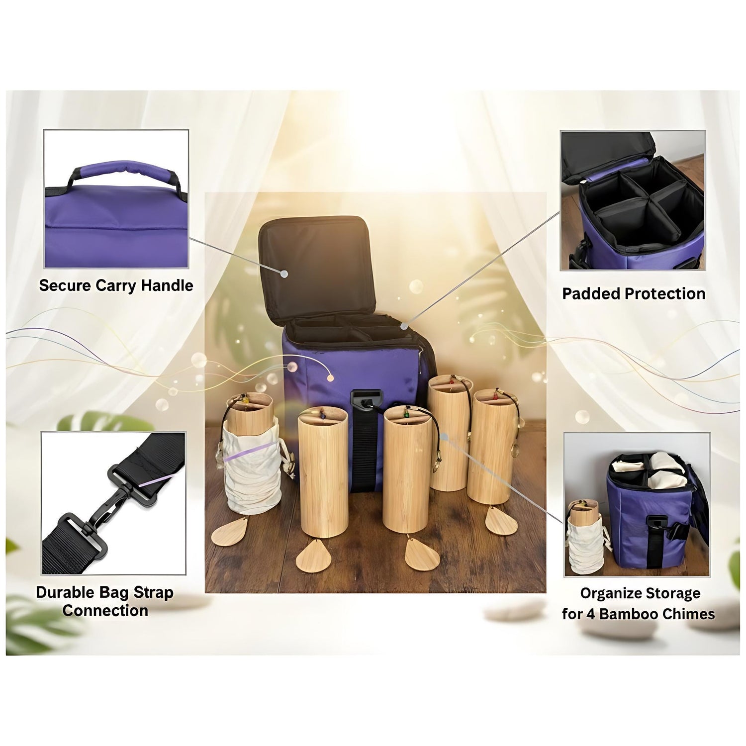 Myriad Melodies' Padded Case for Chimes - Premium Padded Case - Padded Walls for Protection - One Size Fits All - Wind Chimes