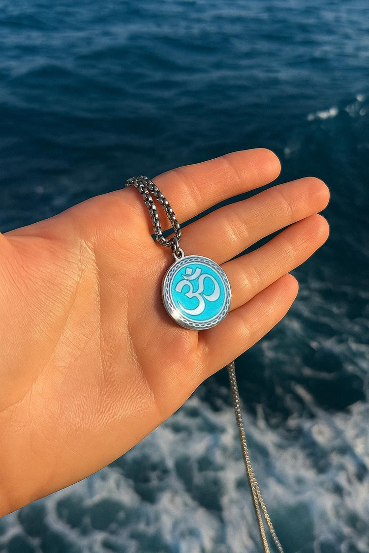 OM with Radiant Blue Color Mystical Beauty Charm For Necklace Jewelry, Spiritual Meditation Symbols, Artisan Craftsmanship, Gift For Her