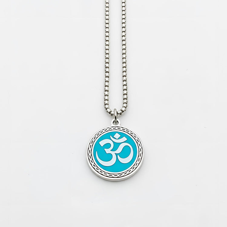OM with Radiant Blue Color Mystical Beauty Charm For Necklace Jewelry, Spiritual Meditation Symbols, Artisan Craftsmanship, Gift For Her