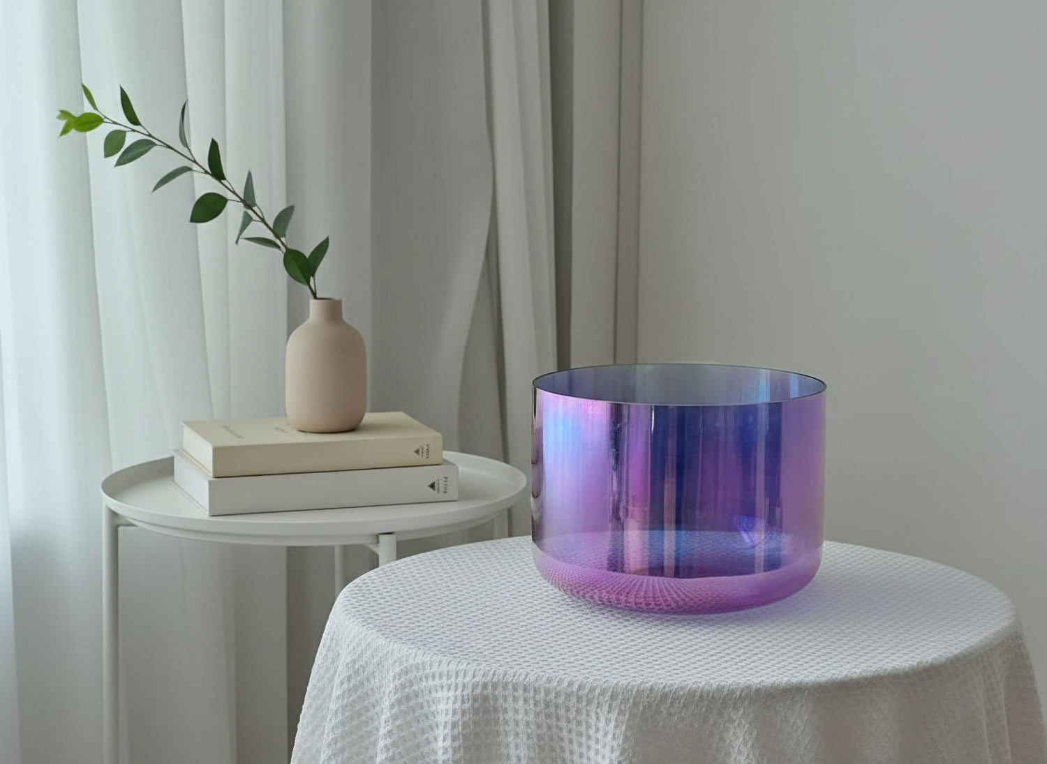 12" Aurora Premium Clear Crystal Singing Bowl w/ Tuning Fork, Suede Striker, Cushion, O-Ring, and Silver Padded Case