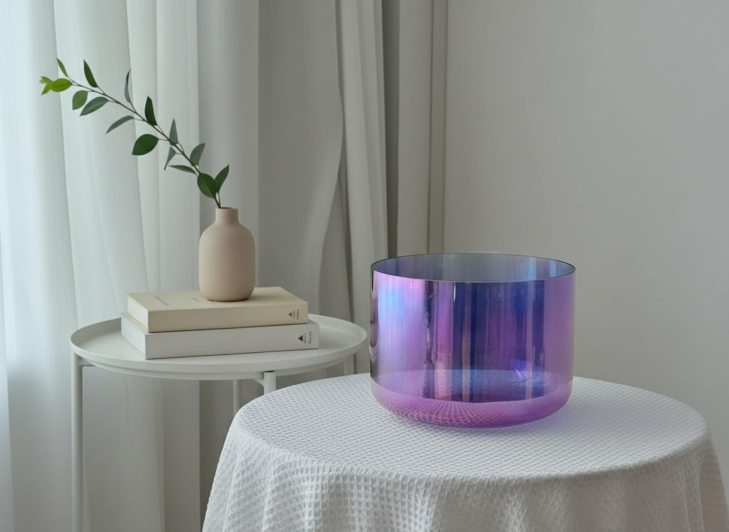 12" Aurora Premium Clear Crystal Singing Bowl w/ Tuning Fork, Suede Striker, Cushion, O-Ring, and Silver Padded Case