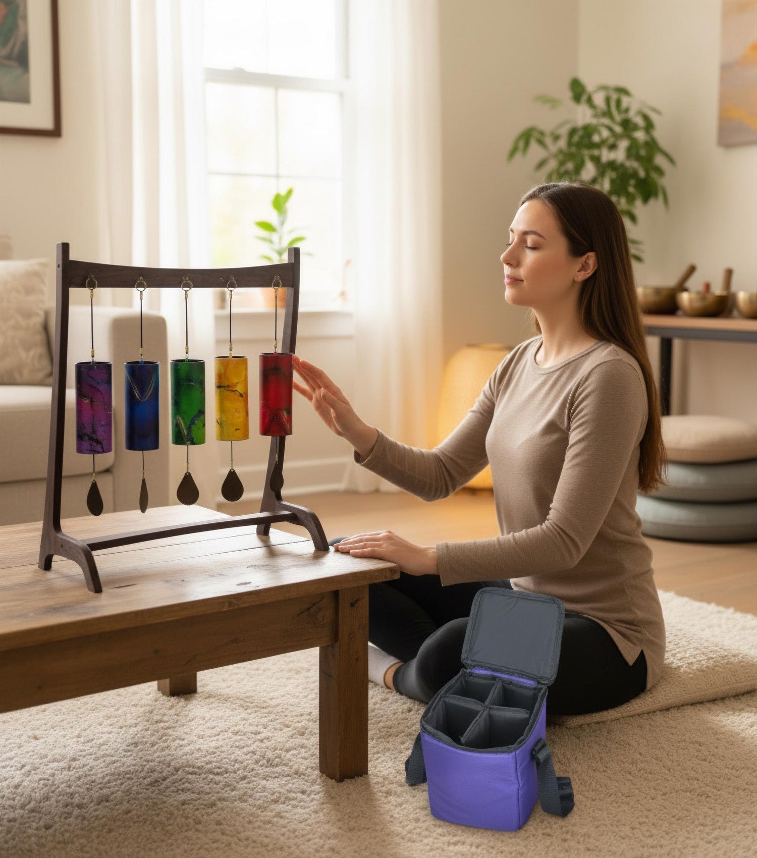 5pc Walnut Stand for Melody Chimes