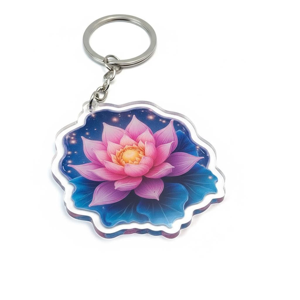 Lotus Flower Charm - Mystical Acrylic Keychain: Unique Gift For Him or Her, Spiritual Symbols