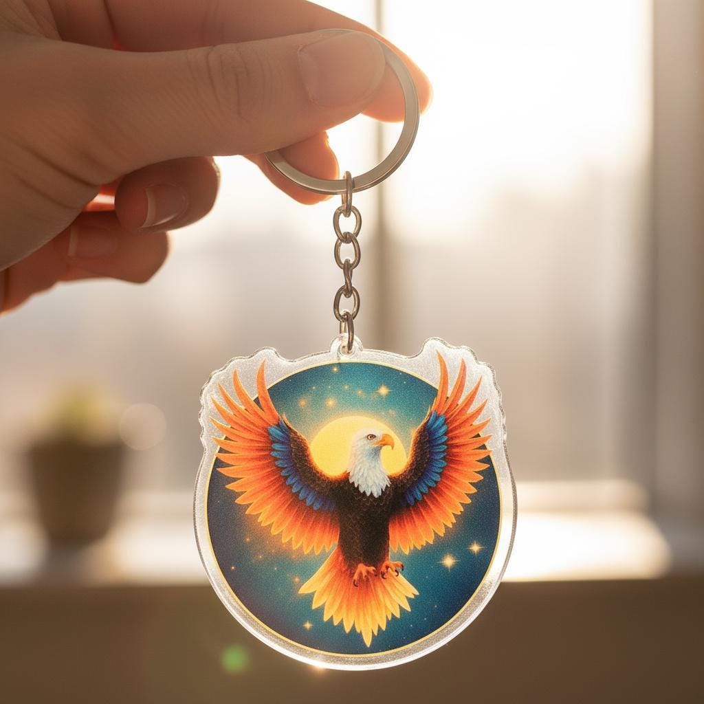 Soaring Eagle Charm - Mystical Acrylic Keychain: Unique Gift For Him or Her, Spiritual Symbols