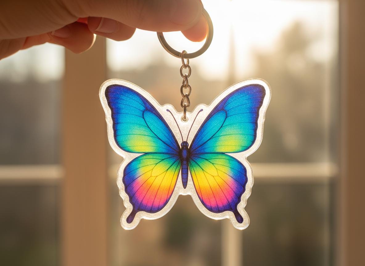 Rainbow Butterfly Charm - Mystical Acrylic Keychain: Unique Gift For Him or Her, Spiritual Symbols