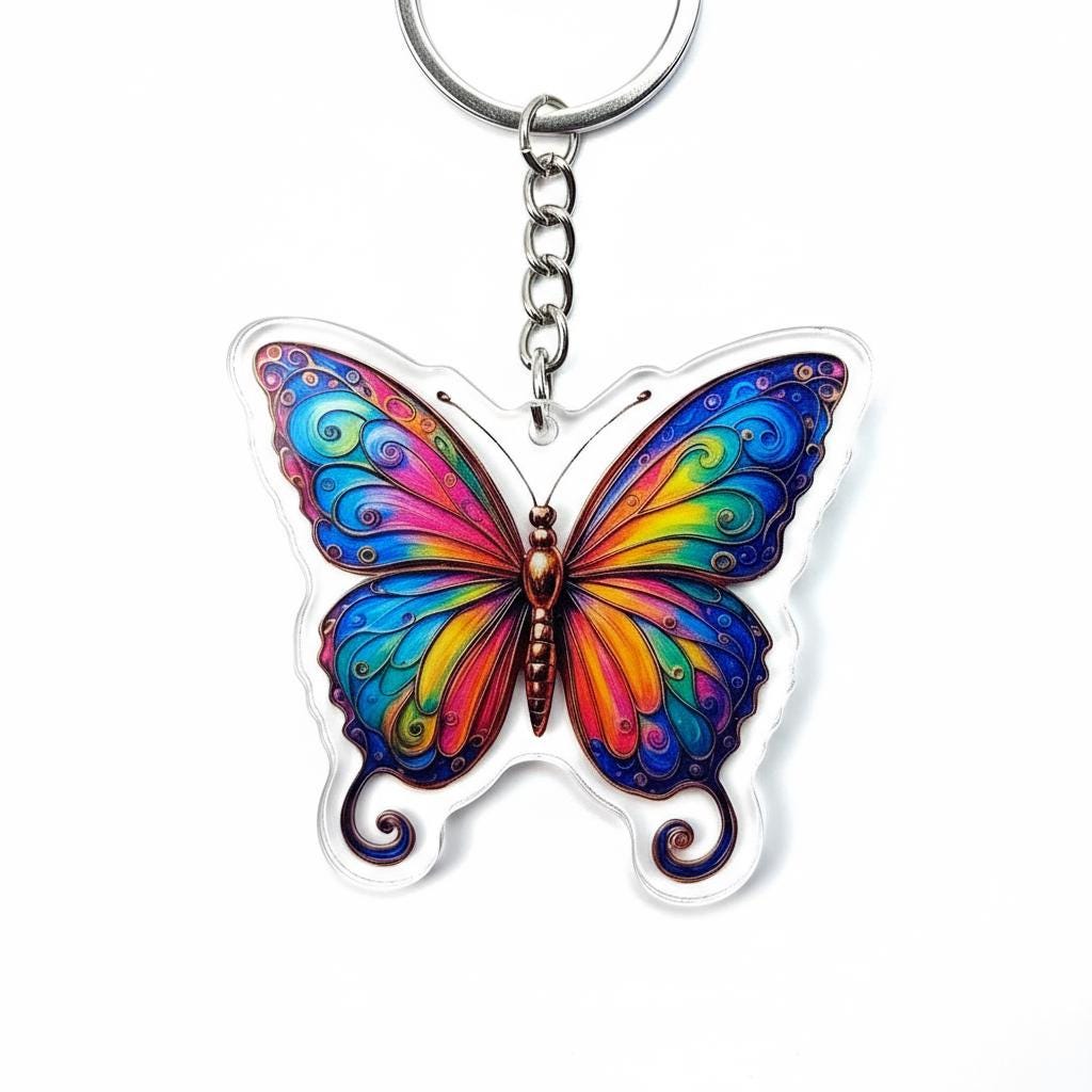 Golden Rainbow Butterfly Charm - Mystical Acrylic Keychain: Unique Gift For Him or Her, Spiritual Symbols