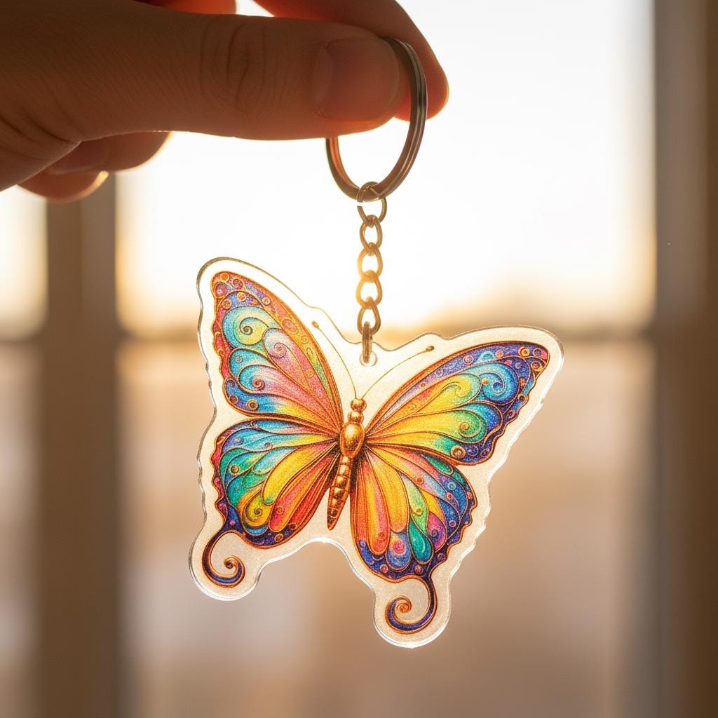 Golden Rainbow Butterfly Charm - Mystical Acrylic Keychain: Unique Gift For Him or Her, Spiritual Symbols