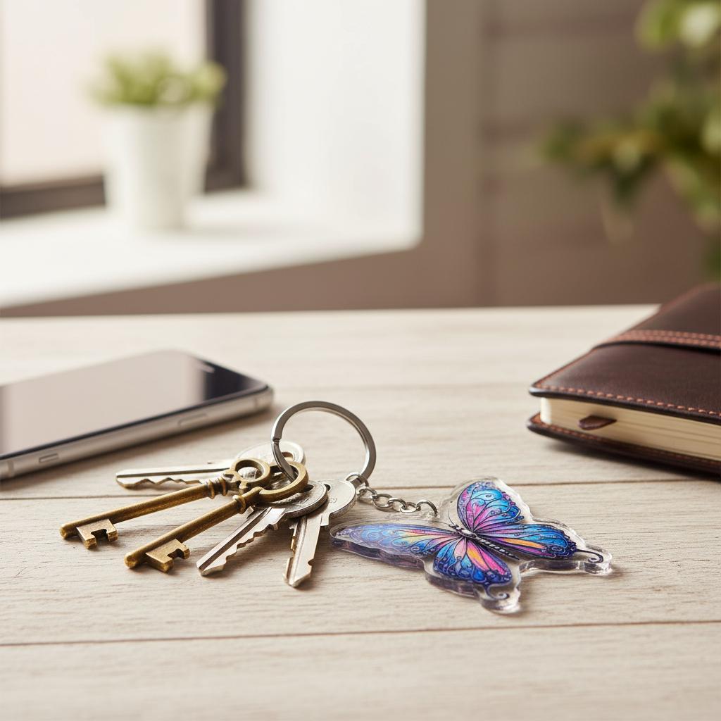 Silver Iridescent Butterfly Charm - Mystical Acrylic Keychain: Unique Gift For Him or Her, Spiritual Symbols